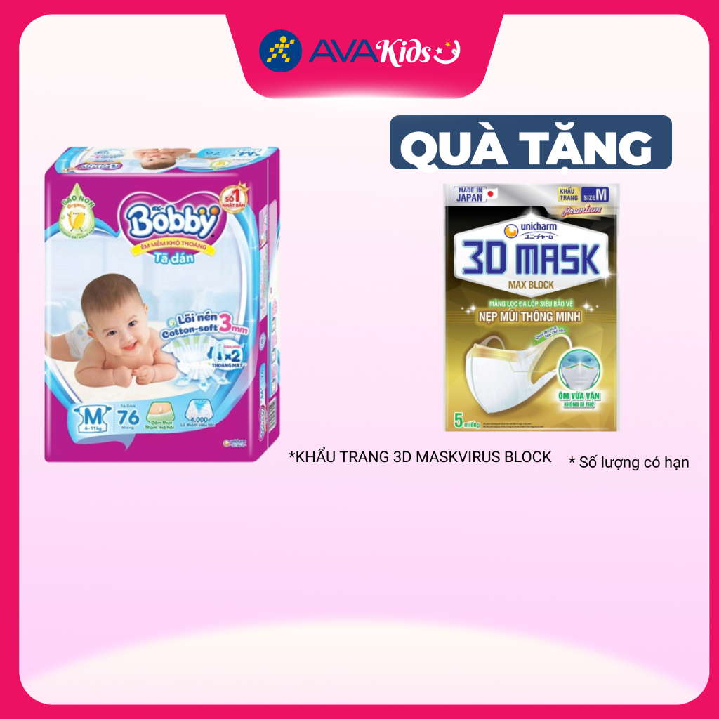 Tã dán Bobby size M 76 miếng (6 - 11 kg)