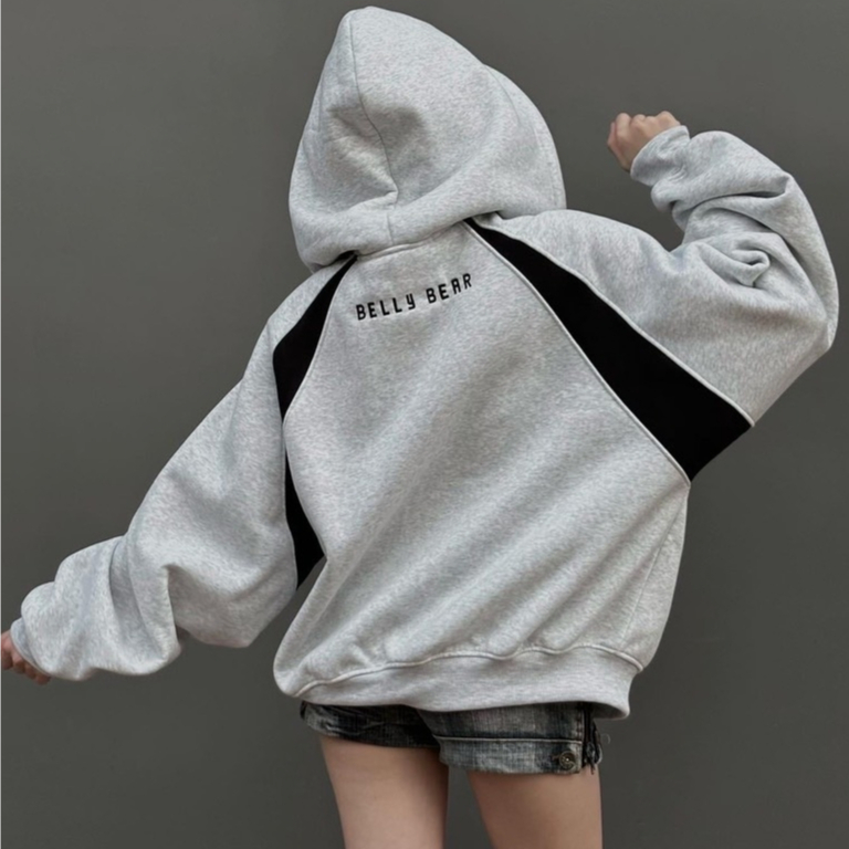Áo Khoác Hoodie Zip Nỉ Bông Form Boxy Chữ Thêu Belly Bear Unisex, Áo Hoodie Unisex Dành Cho Nam Nữ