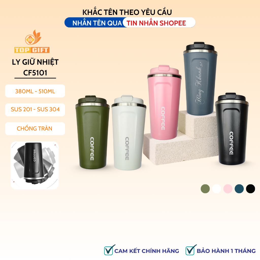 Ly giữ nhiệt Coffee Holic khắc tên theo yêu cầu TopGift CF5101 - Cốc giữ nhiệt Chính hãng SUS 304