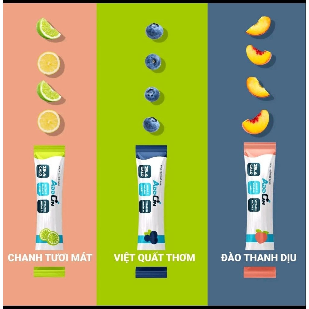 ADDON 29calo,không kèm bình, túi 15 gói bột điện giải thể thao, bù nước, bù khoáng bổ sung vitamin v