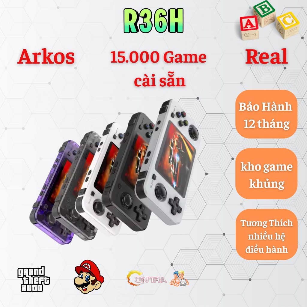 Máy chơi game cầm tay R36H , Kho game khủng hơn 15.000 game cài sẵn, hệ điều hành Arkos - ABC Toy