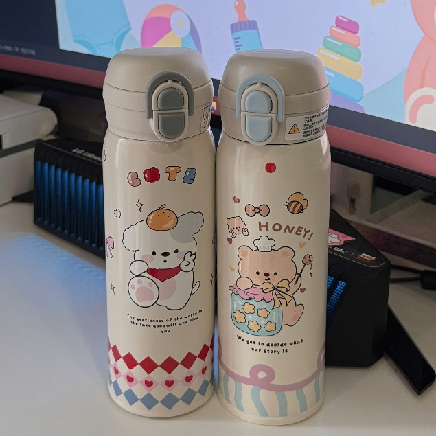 [TIỆM MẸ ETH] BÌNH HÚT INOX GIỮ NHIỆT CÚN XINH 500ML