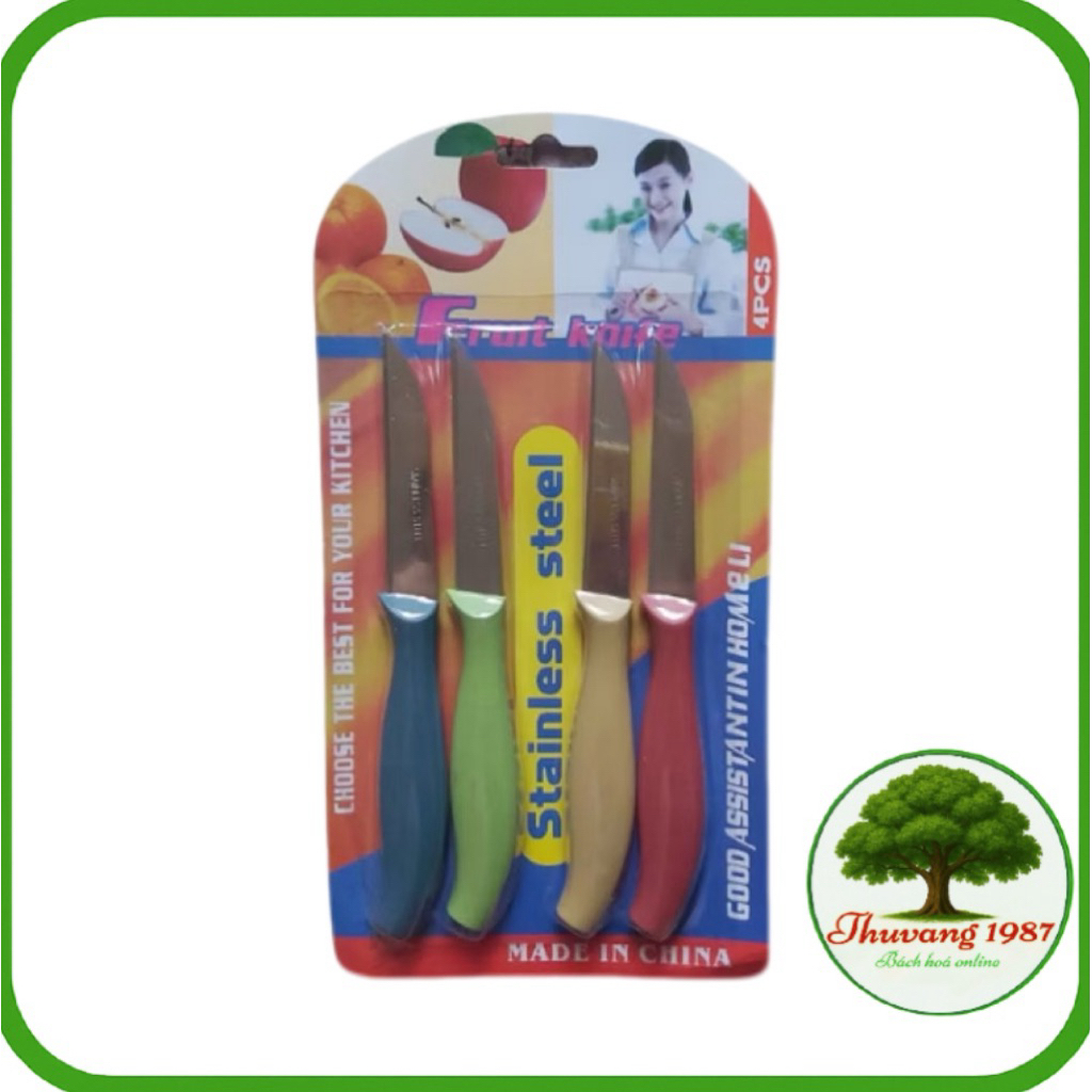 Vỉ 4 dao gọt trái cây cán nhựa nhiều màu