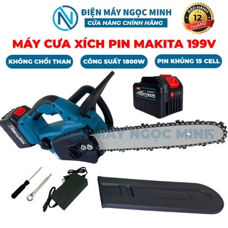  Máy cưa xích pin cầm tay KHÔNG CHỔI THAN MAKITA 199V pin khủng 15cell công suất lớn bảo hành 12 thág 
