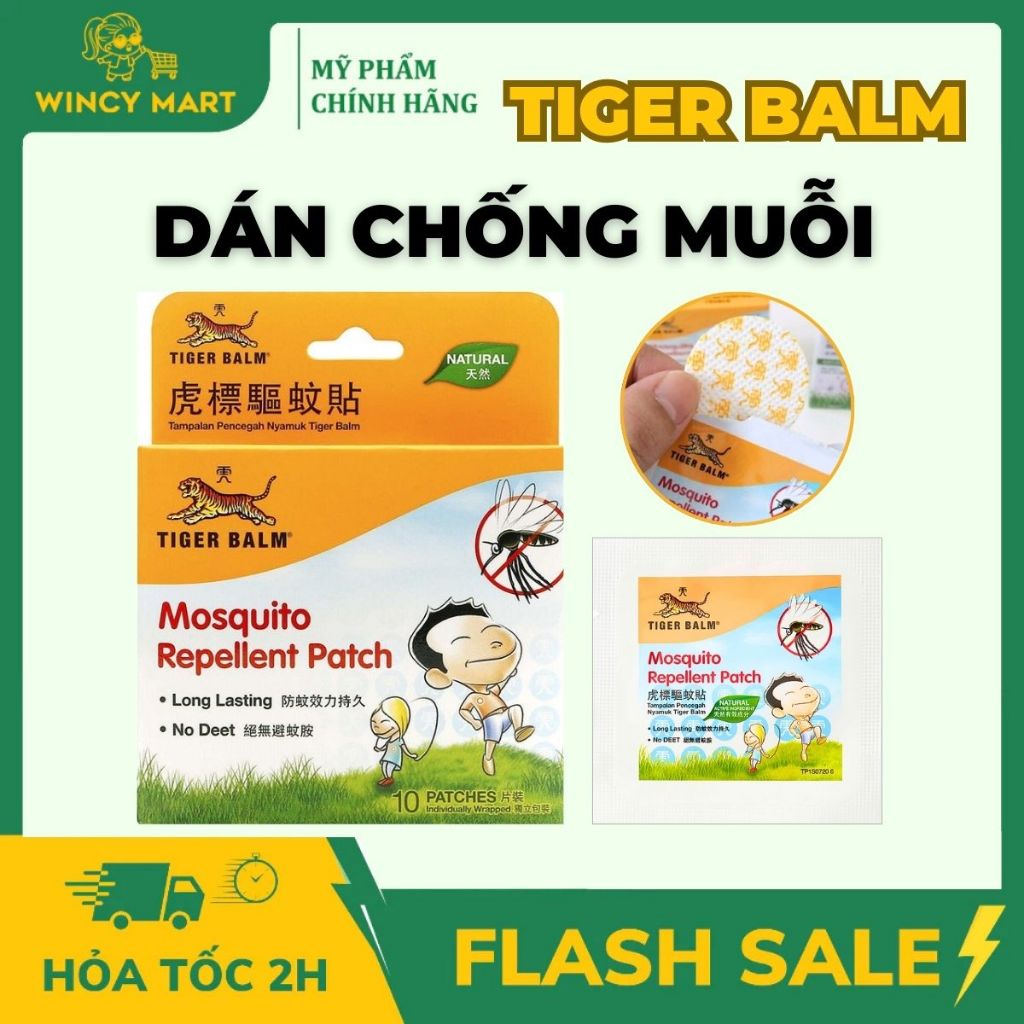 [HÀNG CHUẨN] Hộp 10 Miếng Dán Muỗi, Chai Xịt Đuổi Muỗi Tiger Balm Mosquito Repellent Patch An Toàn Cho Bé - Wincy Mart