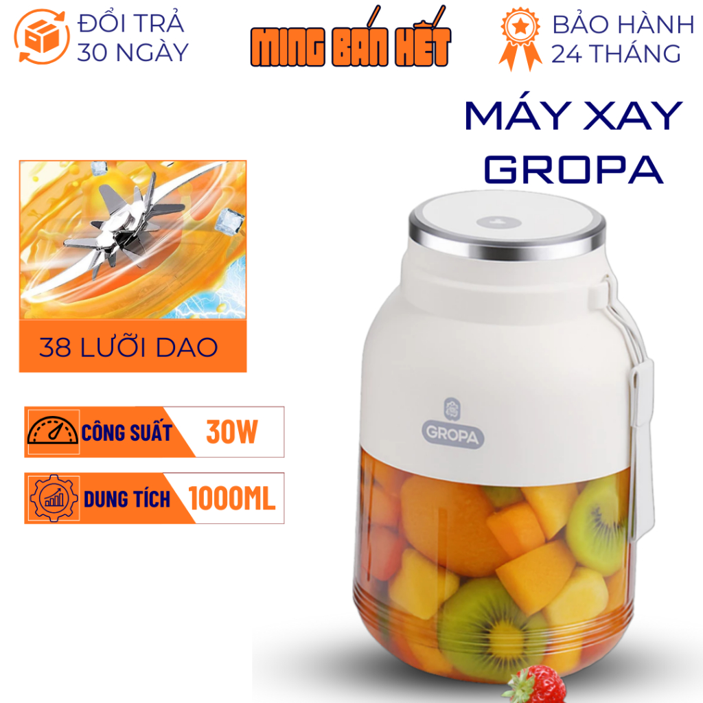 Máy Xay Sinh Tố Mini Cầm Tay Di Động GROPA 38 Lưỡi Kép Sạc USB Tiện Lợi, Xay Được Cả Đá