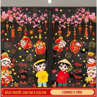 Decal tết, tranh decal tết trang trí cửa kính, tranh tết 2025, BÌNH HOA 3D SIÊU ĐẸP