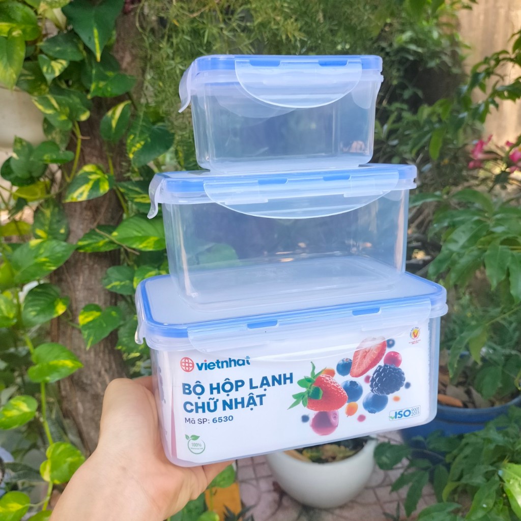 Bộ 3 hộp lạnh chữ nhật 6530 nhựa Việt nhật dùng được trong lò vi sóng