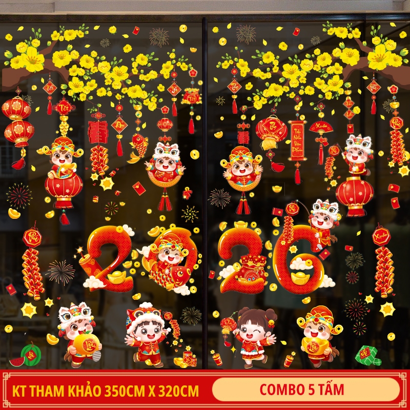 Decal tết, tranh decal tết trang trí cửa kính, tranh tết 2025, BÌNH HOA 3D SIÊU ĐẸP