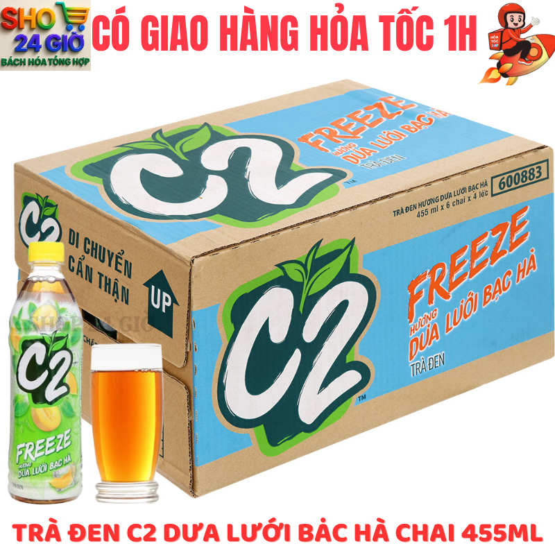 Trà Xanh C2 Dưa Lưới - Bạc Hà Thùng 24 Chai 455 Ml