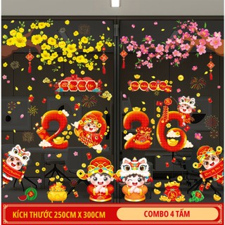 Decal tết, tranh decal tết trang trí cửa kính, tranh tết 2025, BÌNH HOA 3D SIÊU ĐẸP