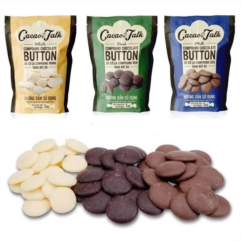 Socola compound hạt nút Cacao Talk 100g (Tách từ túi 1kg) Dùng để phủ bánh,kẹo socola,làm kem - Mays