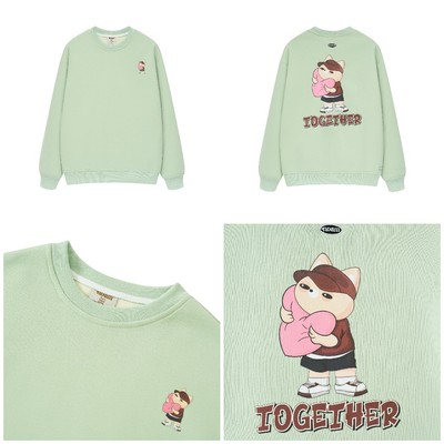 Áo nỉ dài sweater unisex NOAM nafox together oversize vải nỉ lông cáo - Màu xanh bơ/ xanh rêu/ trắng