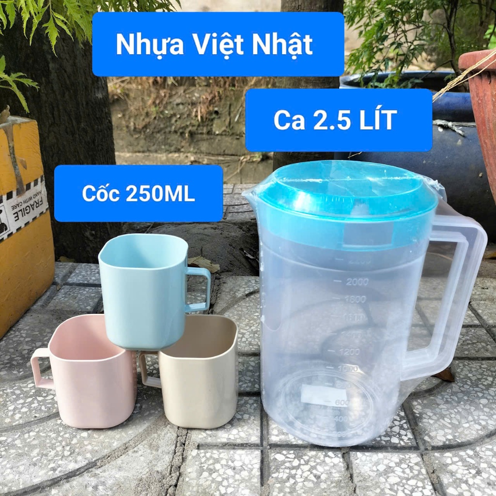 (Combo 1 Ca ,3 Cốc ) Ca Đựng Nước 2.5L 6051, Cốc Ca Uống Nước 250ml Nhựa Việt Nhật, Ca Đựng Trà Đá C