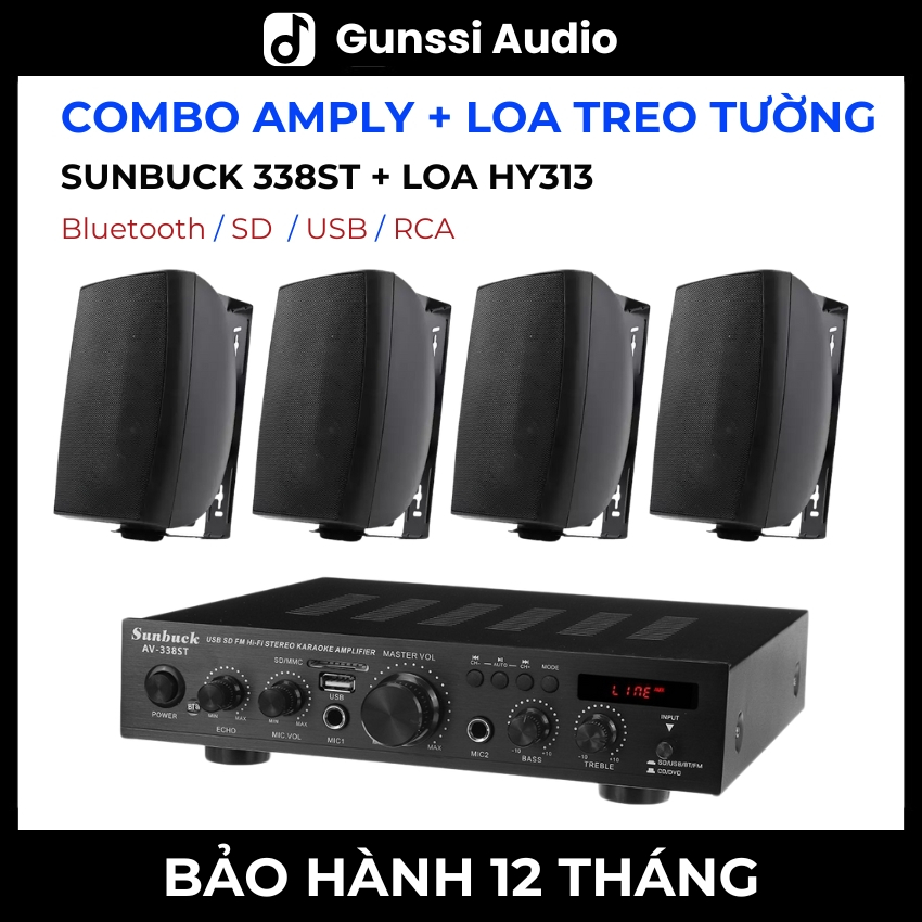 Combo Loa Treo Tường HY313 + Amply Sunbuck 338ST, Chuyên Dùng Cho Nhà Hàng, Tiệm Cafe, Spa, Phòng Họ