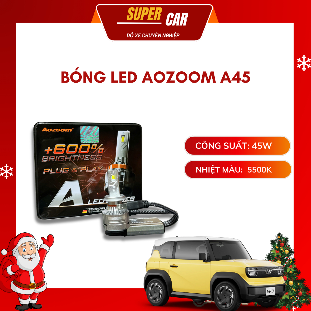 Bóng Led Aozoom A45 Các Chân H4, H7, H11, 9005, 9006, 9012 Công Suất 45W Nhiệt Màu 5500K Bảo Hành Ch