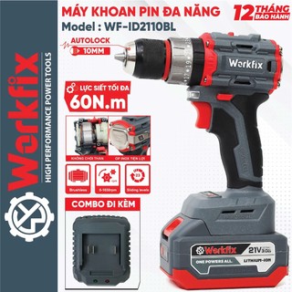  Máy khoan pin WORKFIX 21V WF-ID2110BL Lực siết 60Nm 3 chức năng - động cơ KHÔNG CHỔI THAN 