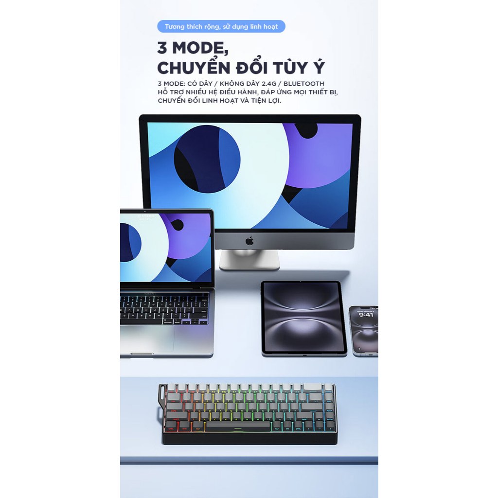 Bàn phím cơ không dây K68 Bluetooth có dây không dây 2.4G K68/81/87 PBT phím LED RGB Hỗ trợ hotwap Kết nối máy tính iPad | BigBuy360 - bigbuy360.vn