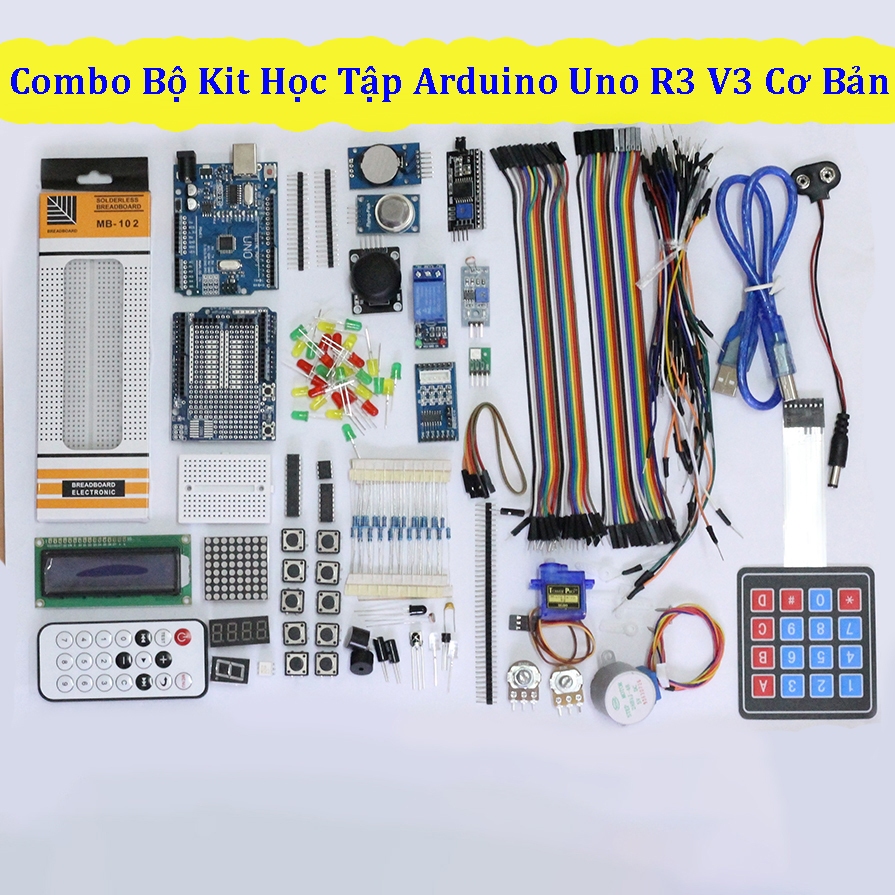 (BẢO HÀNH 6 THÁNG + KÈM TÀI LIỆU) Combo Bộ Kit Học Tập Arduino Uno R3 V3 Từ Cơ Bản Đến Nâng Cao