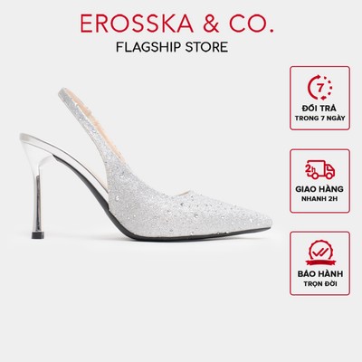 Erosska - Cao gót Blaite Crytal Slingback  đính đá kiểu dáng thanh lịch sang trọng cao 9cm màu bạc - EH075