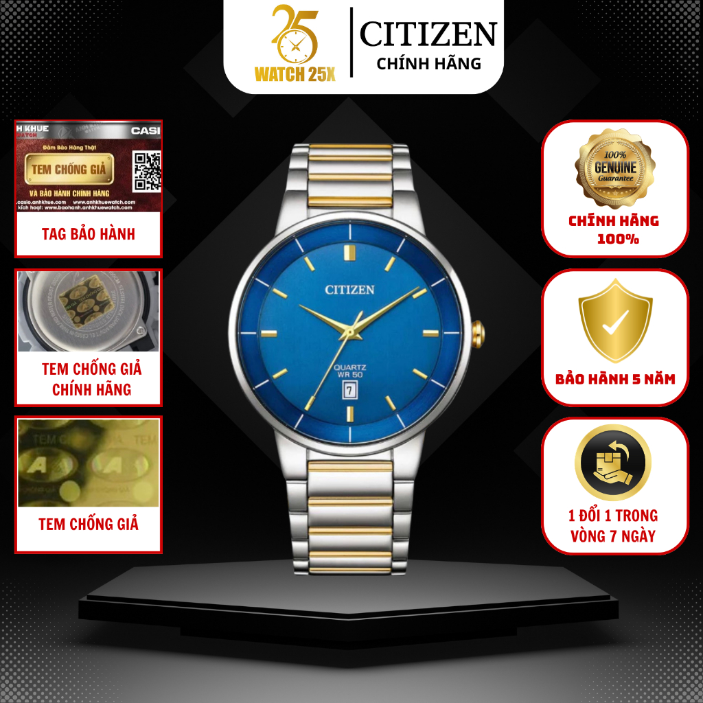 Đồng Hồ Nam Citizen BI5124-50L Watch25x Pin Chính Xác Cao Lịch Ngày Dây Kim Loại Phong Cách Classic
