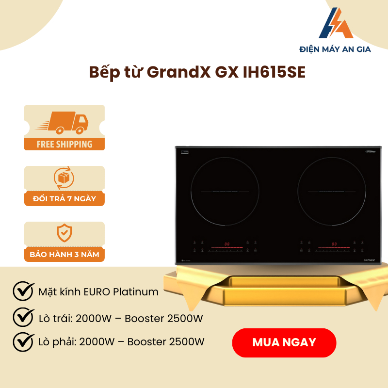 Bếp Từ Đôi GrandX GX IH615SE Series 6 – Mặt Kính EURO Platinium – Tự Nhận Diện Nồi - PEB