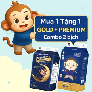  TẶNG 1 BỊCH BỈM 🍎Khi mua 1 Bịch🍎 Tã Bỉm Quần Dán STEPBABY PREMIUM STEP BABY GOLD Đủ size 🍎 bỉm khỉ 