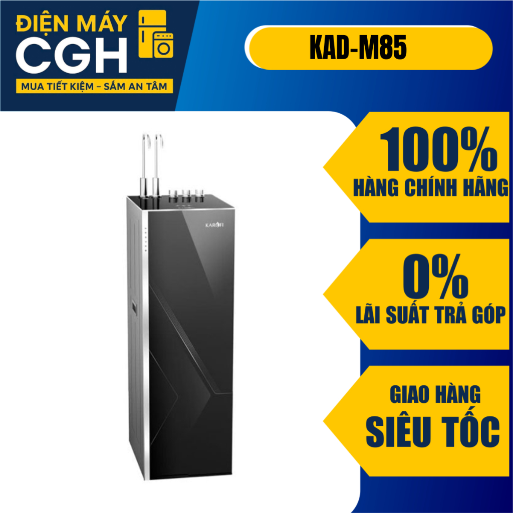 Máy lọc nước Karofi 12 cấp, nóng-lạnh, Block, 2 vòi 3 chế độ nước, 20L/h, hydro-ion kiềm KAD-M85