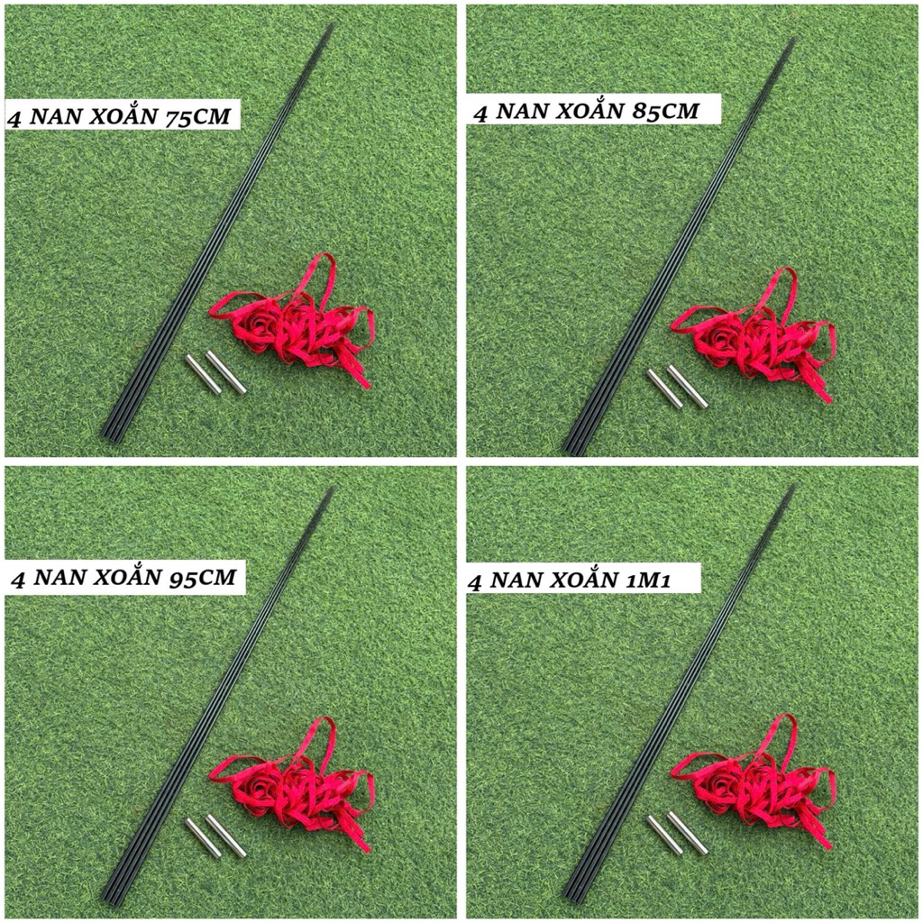 Combo 4 nan cacbon xoắn tặng kèm 2 pass và dây chặn pass full size làm diều sáo , diều đại trà , diề