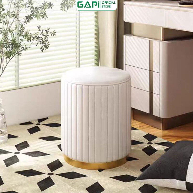 Ghế đôn sofa ghế bàn trang điểm, bàn trà màu trắng kem hiện đại  - GC45