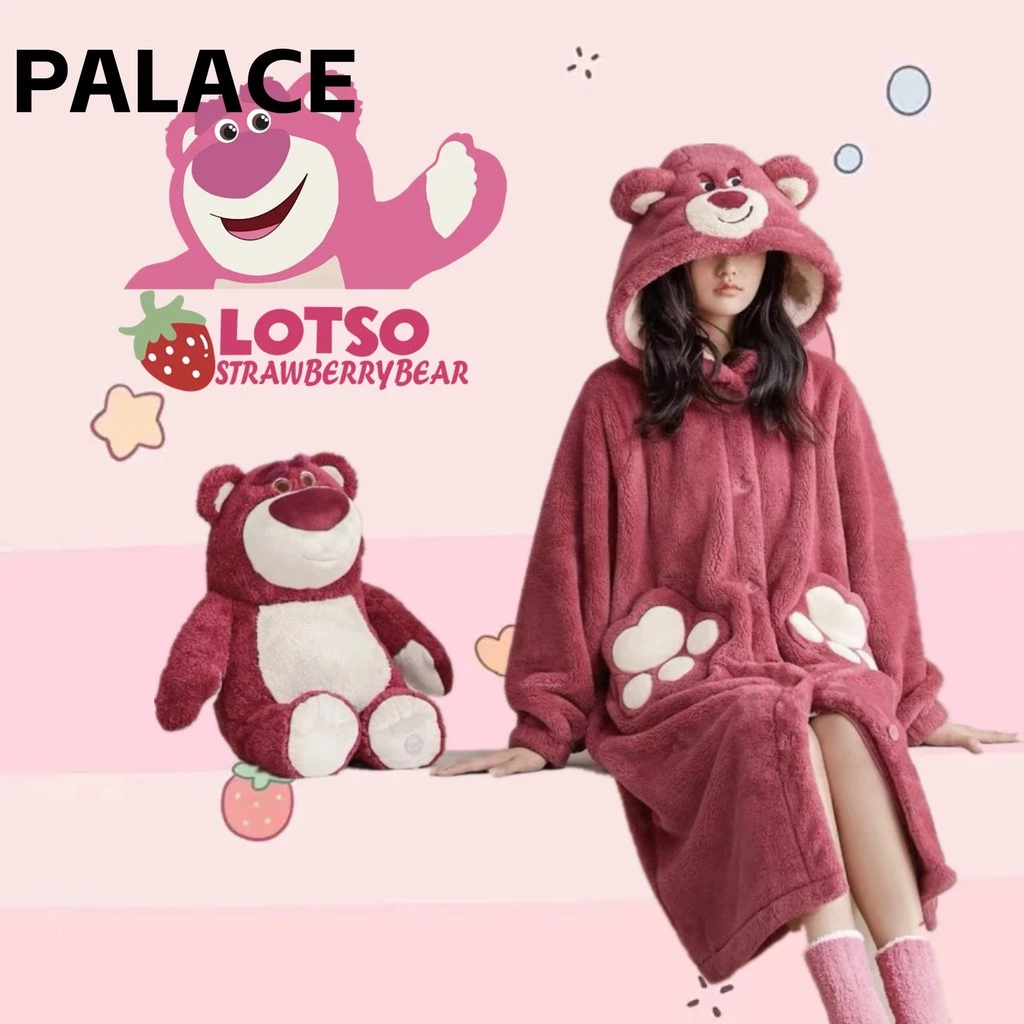 Bộ đồ ngủ mới Phong cách phương Tây Pajama Dễ thương Strawberry Bear Phụ nữ Pajama Dày Tattoo Vải Pa