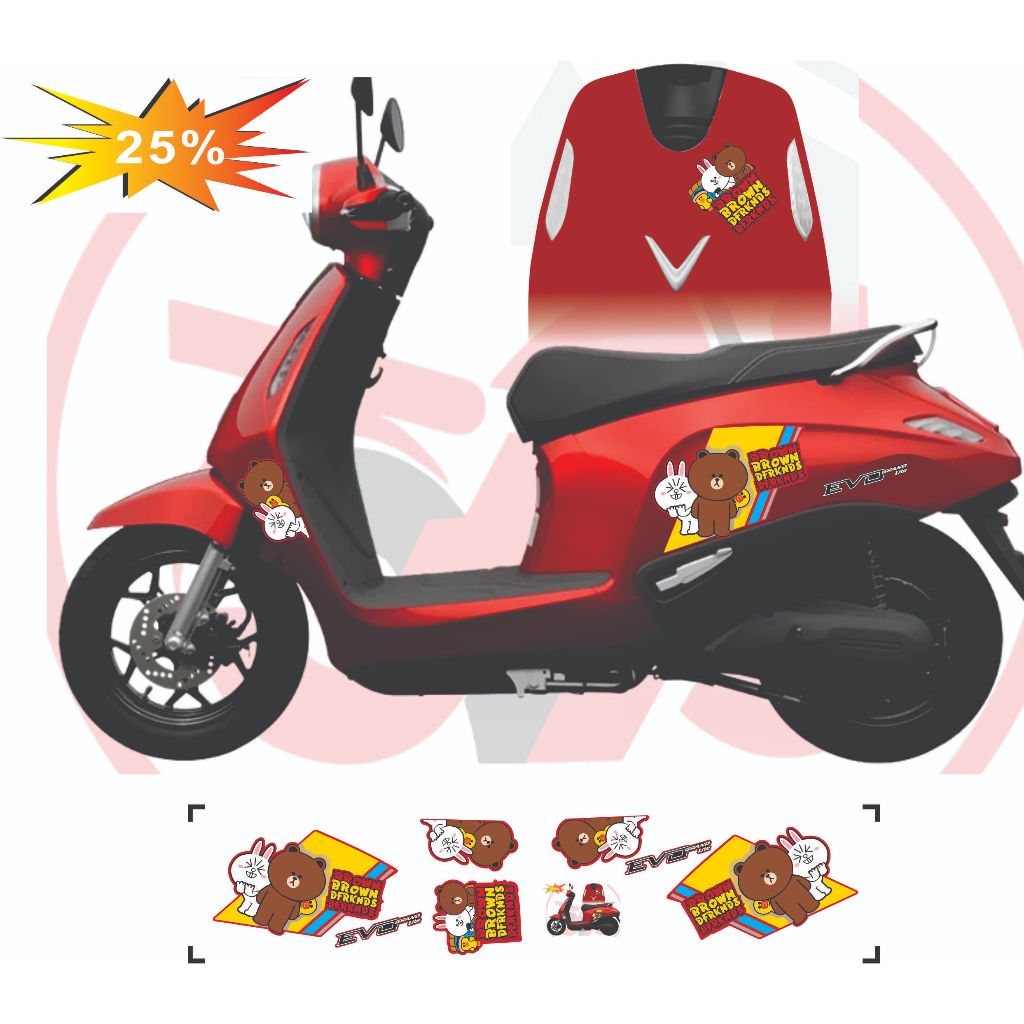 TEM DÁN XE MÁY ĐIỆN EVO 200 - EVO NEW - EVO GRAND , MẪU TEM GẤU BROWN DỄ THƯƠNG THIẾT KẾ ĐẸP