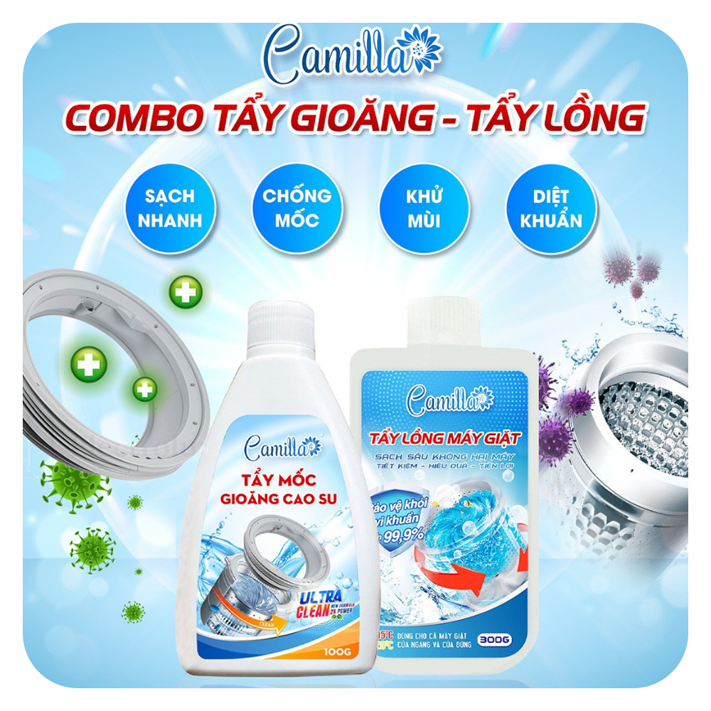 Combo Tẩy lồng máy giặt Camilla - Bột Tẩy mốc gioăng cao su Camilla Bảo Vệ Máy Giặt, Gioăng Cao Su