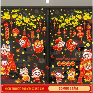 Decal tết, tranh decal tết trang trí cửa kính, tranh tết 2025, BÌNH HOA 3D SIÊU ĐẸP