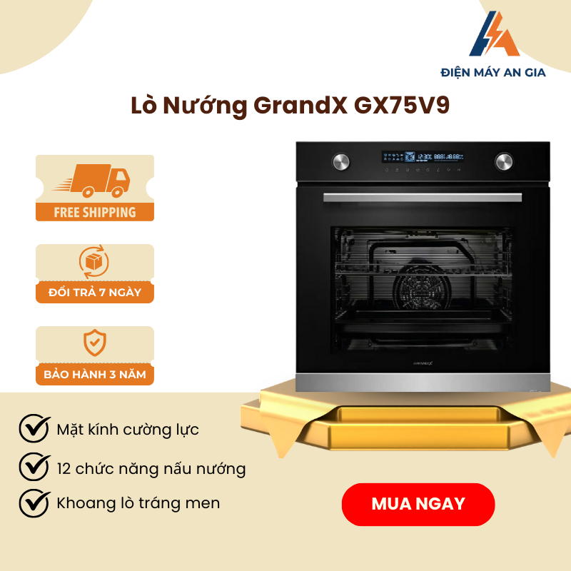 Lò Nướng Âm Tủ GrandX GX75V9 – Dung Tích 75L – Công Suất 3000W – Mặt Kính Cường Lực - PEB