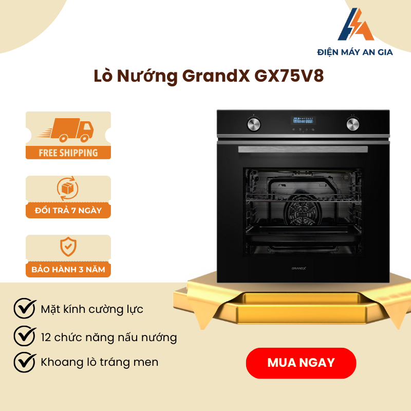 Lò Nướng Âm Tủ GrandX GX75V8 – Dung Tích 75L – Công Suất 3000W – Mặt Kính Cường Lực - PEB