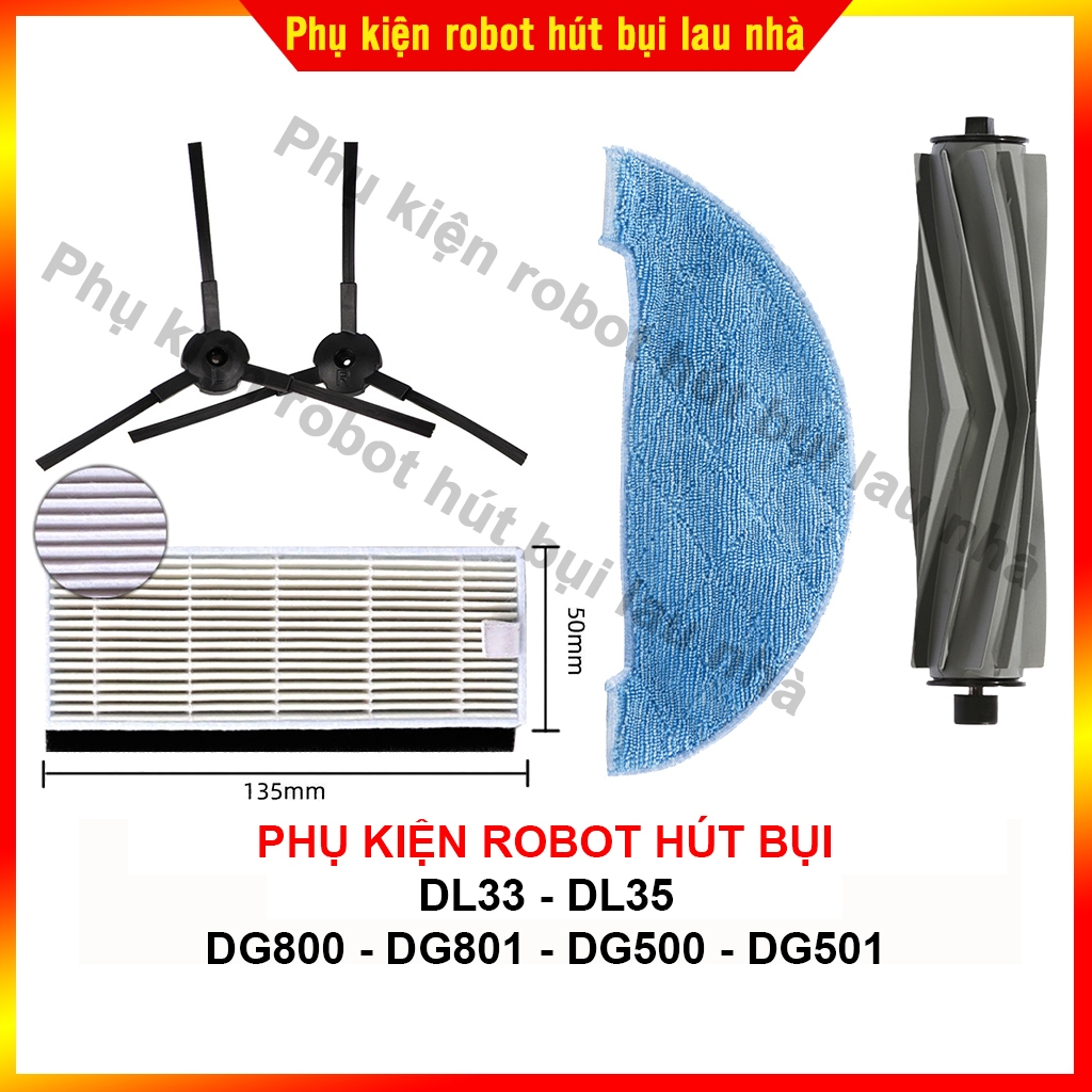 Chổi cạnh, lọc bụi, khăn lau, chổi chính robot hút bụi  DL33 - DL35 - DG800 - DG801 - DG500 - DG501