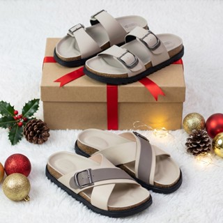  Dép da nam CORVIN dép quai ngang quai chéo đế trấu tăng chiều cao chống trơn trượt da microfiber cao cấp 