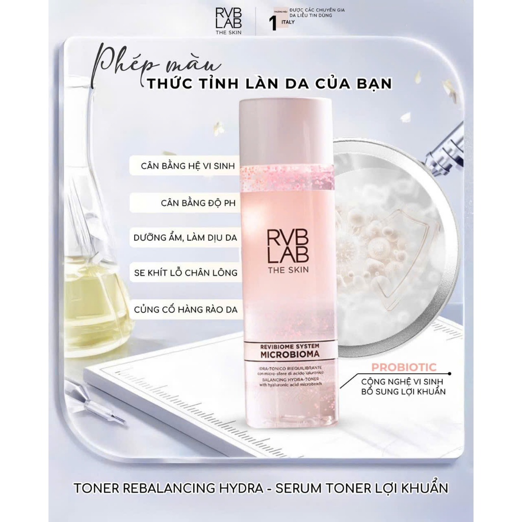 TONER RVB LAB Microbioma The Skin Balancing Hydra Cân Bằng Da, Phục Hồi, Cấp Ẩm 200ml