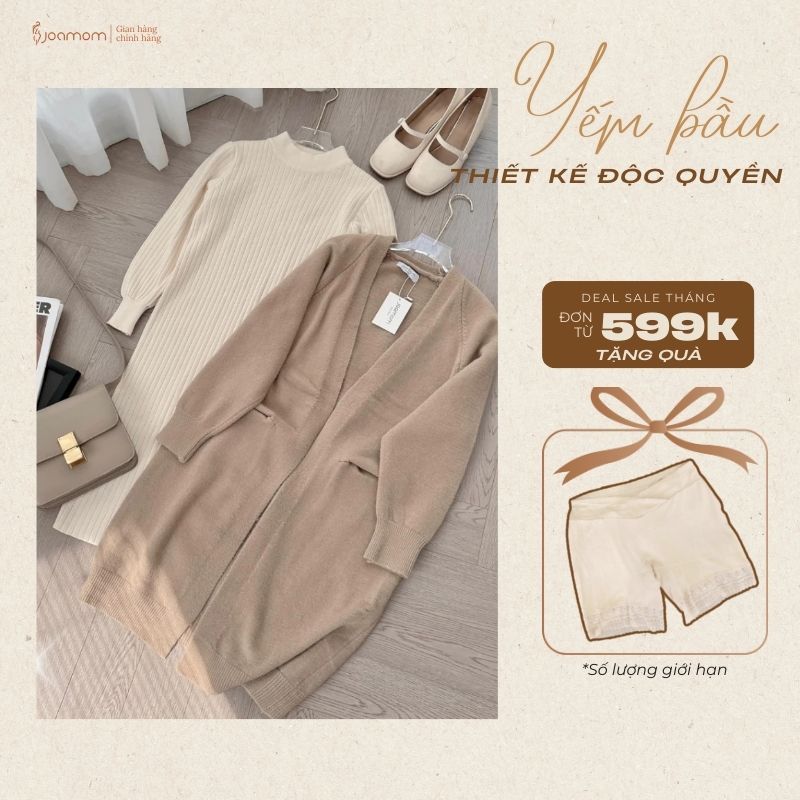 Áo Khoác Len Bầu Joamom Cardigan Dáng Dài Chất Dày Dặn Dễ Phối Đồ - L169