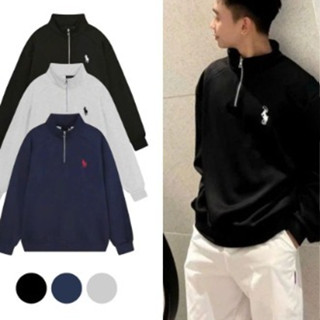 Áo Sweater Unisex Cổ Khóa Thêu Ngựa Vải Nỉ 2 Da Form Rộng 2025