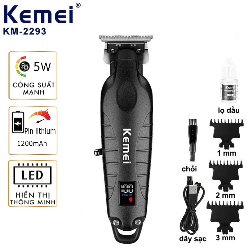 Tông đơ chấn viền kemei-2293 chấn nét,hiển thị LCD