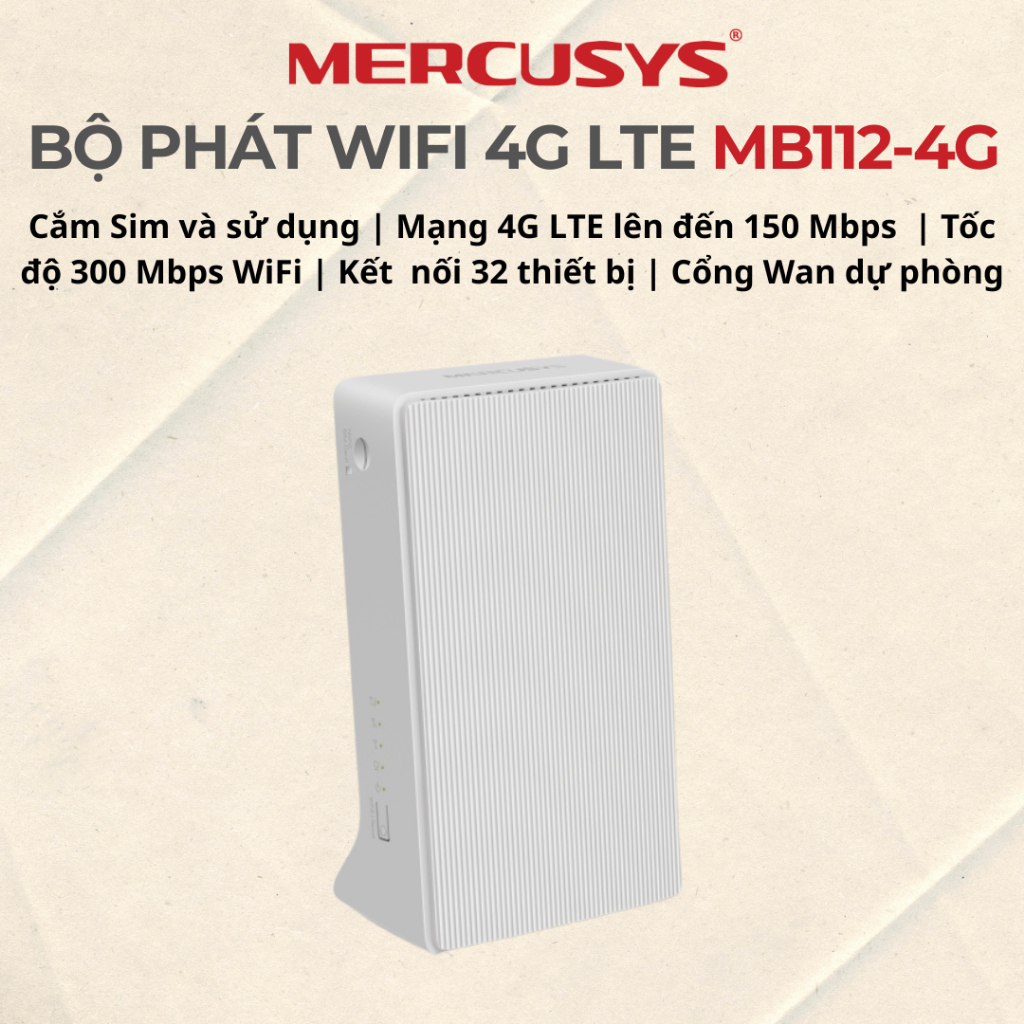 Bộ Phát WIFI 4G MERCUSYS MB115-4G / MB112-4G Tốc Độ 300Mbps Chuẩn N - Cổng Gắn SIM Kết Nối 4G LTE - 