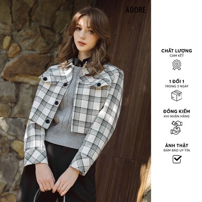 512JA2007 - Jacket ngắn dạ karo trắng ADORE