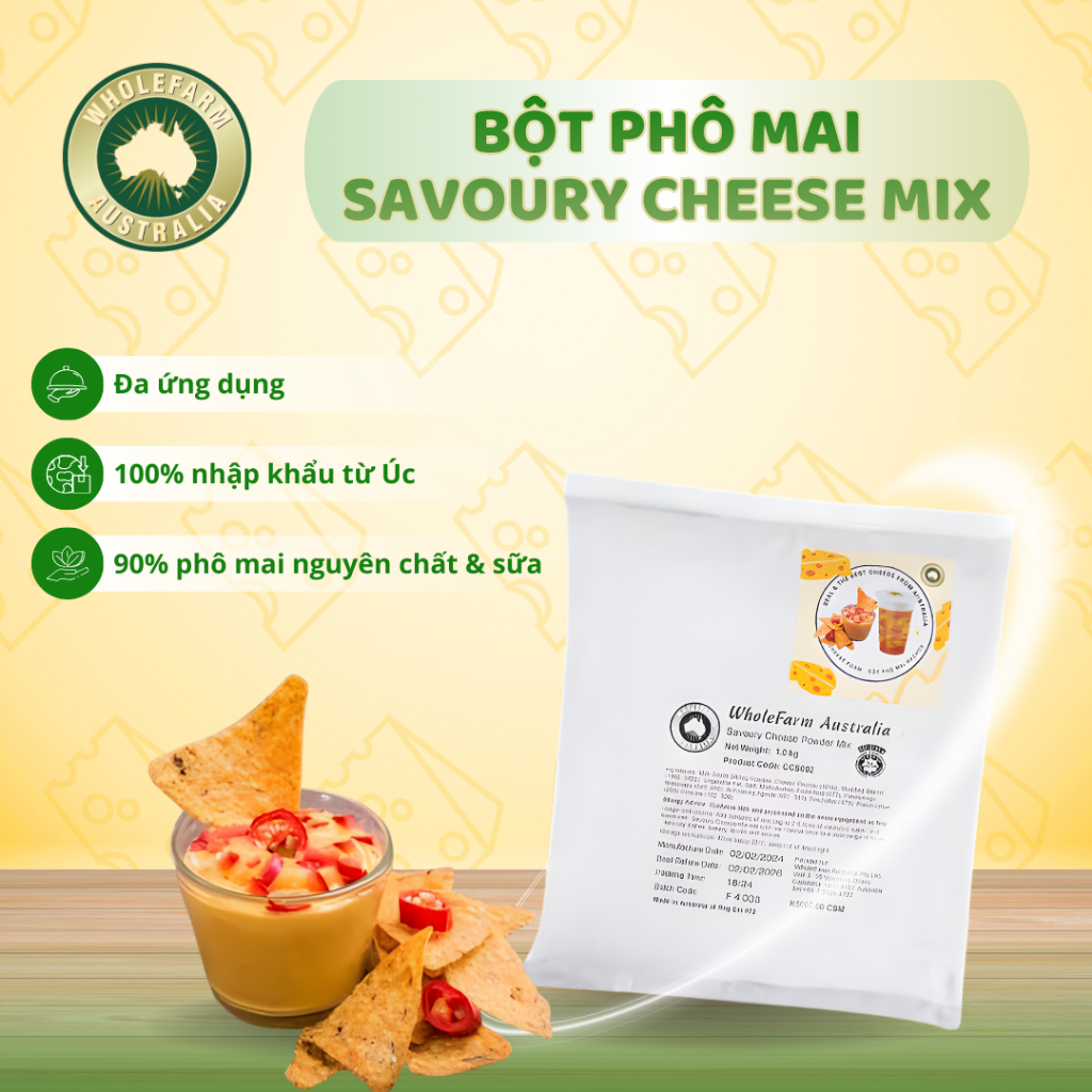 Bột Phô Mai Savoury Cheese Mix Úc, Làm Cheese Foam Trà Sữa, Sốt Phô Mai, Nachos Cheese Sauce Gói 1KG