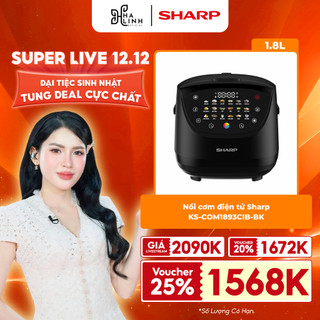   Võ Hà Linh x Sharp  Nồi Cơm Điện Tử Sharp KS-COM1893CIB-BK - 1.8L Đa Chức Năng Lòng Chống Dính  