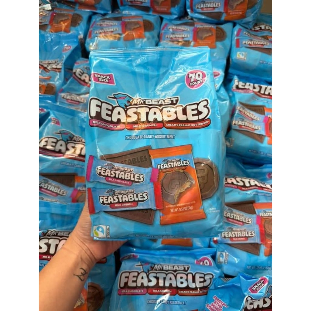 SOCOLA MIX 3 LOẠI CỦA MỸ - MR BEAST FEASTABLES CHOCOLATE CANDY ASSORTMENT SANCK SIZE TÚI 70 GÓI