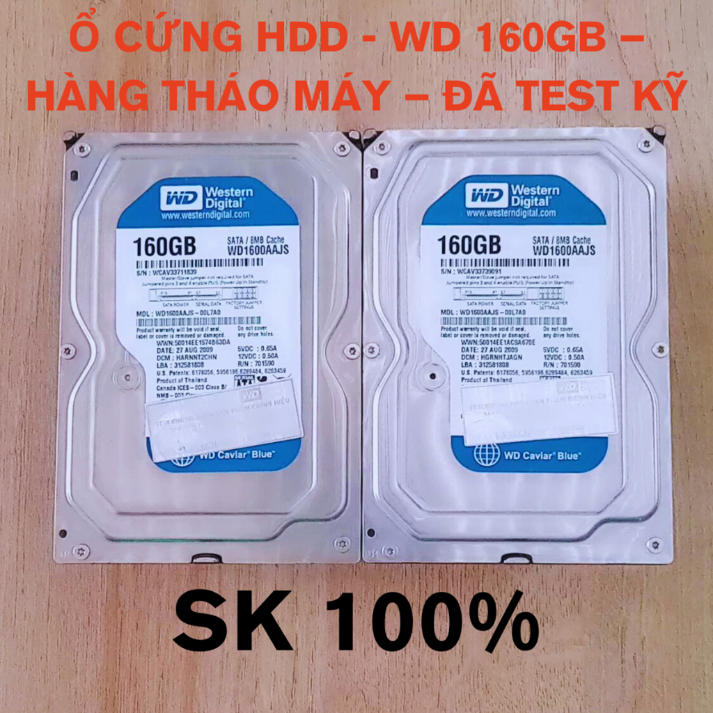 Ổ CỨNG HDD (PC) 3.5" CŨ - WD 160GB – SK 100% ĐÃ TEST KỸ - TẶNG CÁP SATA