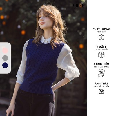 512KN2003 - Áo gile len vặn thừng navy/tàn/hồng kem ADORE