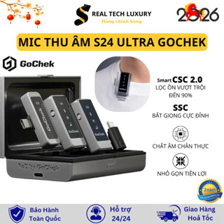  Mic Thu Âm Không Dây Gochek S24 ULTRA - Micro gocheck cài áo lọc tiếng ồn livestream Tích Hợp 2 Chân 